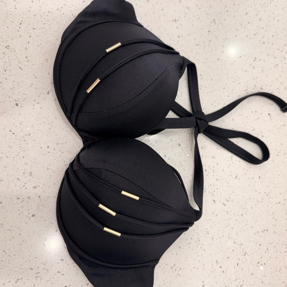 Black Halter Bikini Top with Gold Accents